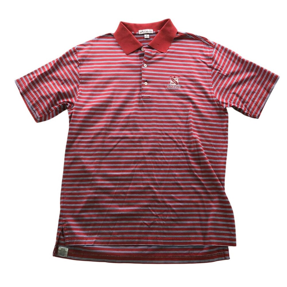 Peter Millar Mens Polo Shirt Medium Striped Top Red Ridgewood 100% Cotton Casual